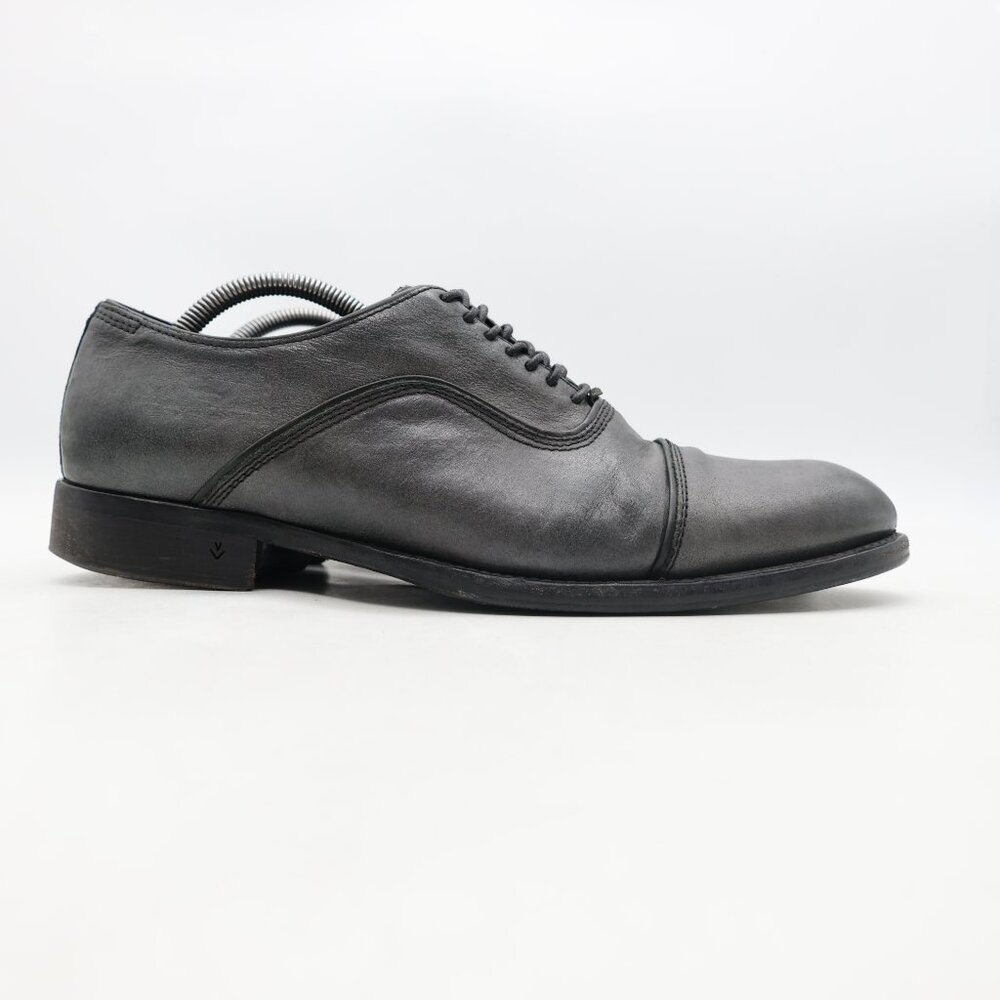 John Varvatos Men's UK 10.5 Black Silver Leather Cap Toe Shoes Handmade Italy